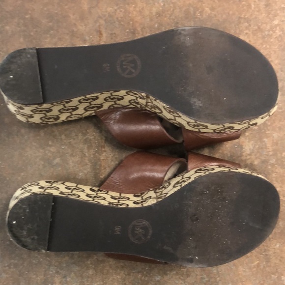 MICHAEL KORS GABI Mule Mocha Leather Wedges 9M - Picture 4 of 11